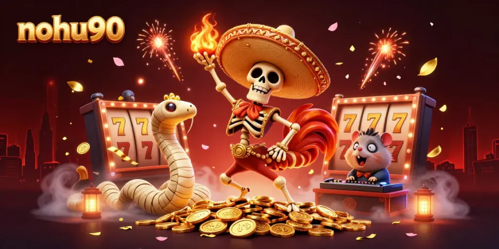 Experience the thrilling gameplay of nohu90 with vibrant 3D characters celebrating on golden wealth.