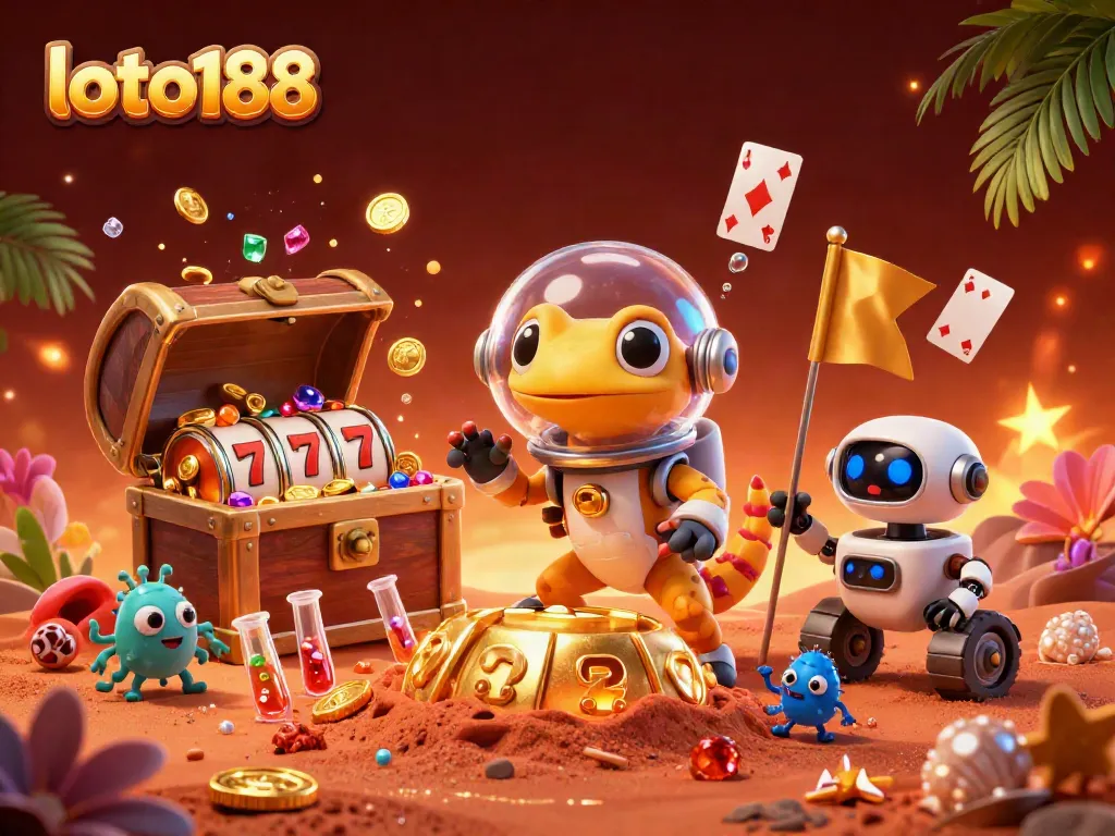 Experience the thrilling world of loto188 with a Martian gecko uncovering a golden casino scene.