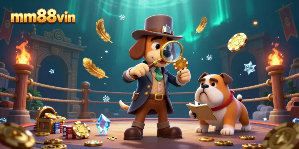 Uncover poker clues with mm88vin in this vibrant interactive casino illustration.