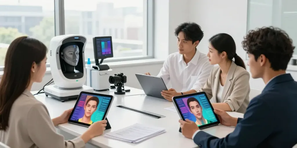 Discovering alternatives to QOVES in a modern beauty analysis workspace with diverse individuals.