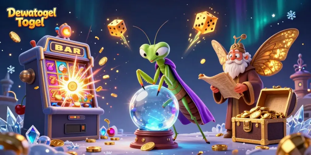 Experience Dewatogel Togel in action with a vibrant 3D fortune teller scene revealing winning numbers and excitement.