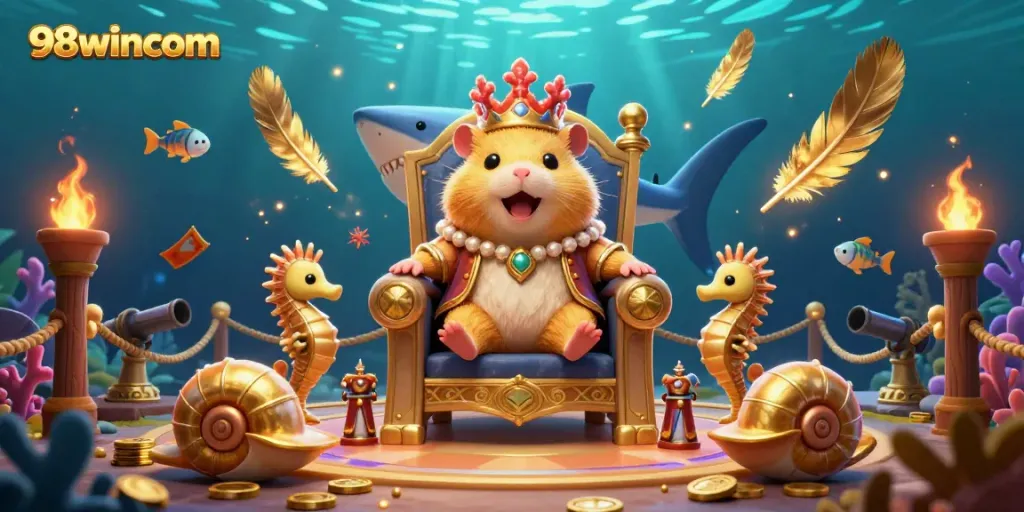 Experience thrilling fish shooting at 98wincom, where a golden hamster king reigns over underwater games and excitement.