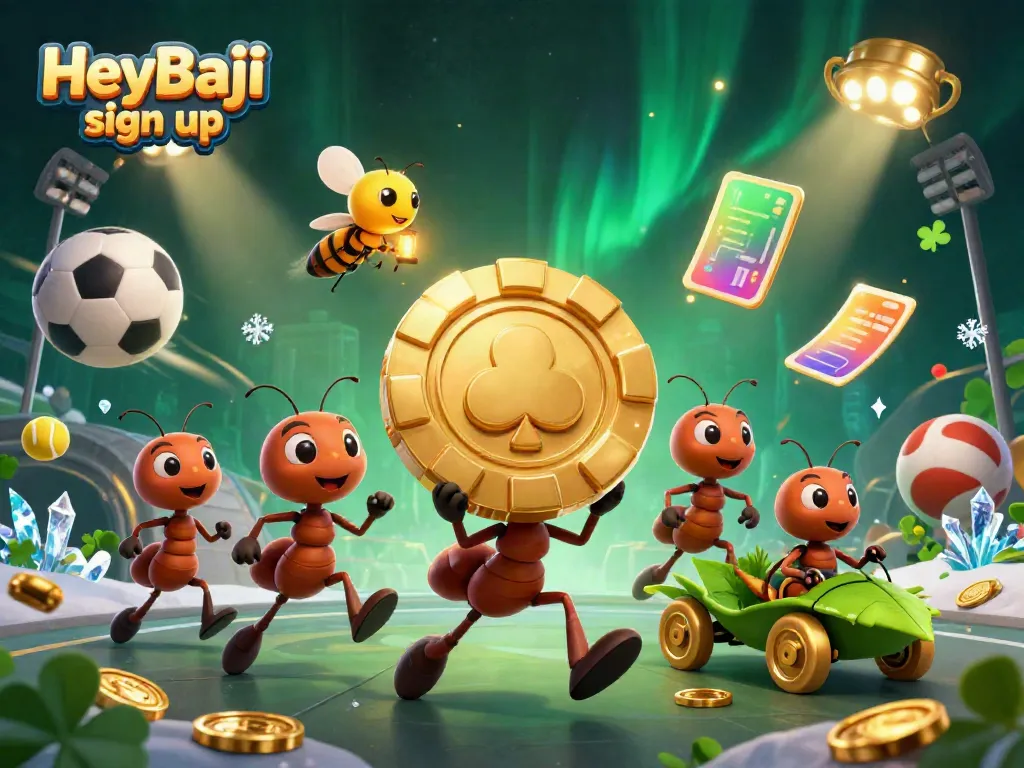 Experience the thrill of HeyBaji sign up illustrated with animated characters and dynamic casino elements.