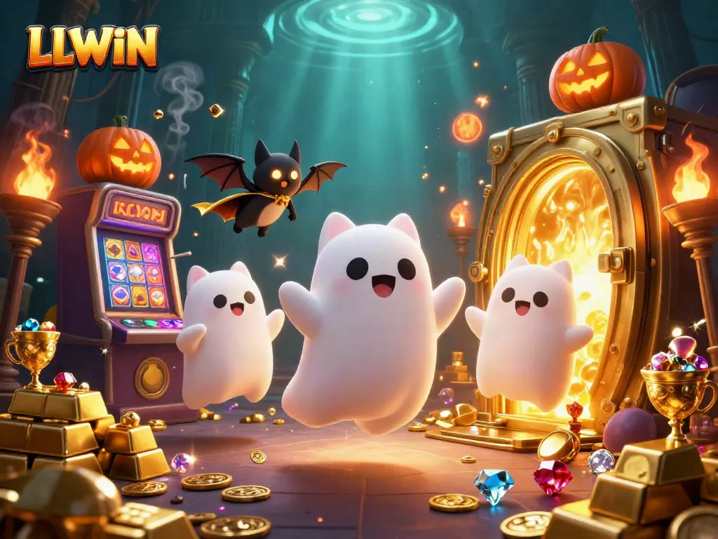 Experience immersive gaming at LLWIN, with enchanting characters and captivating treasures in a vibrant casino scene.