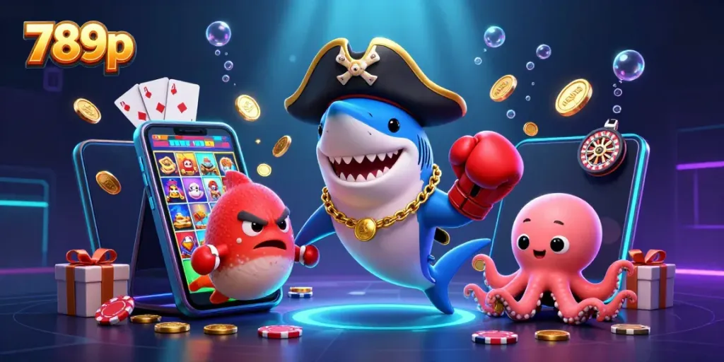 Engage with thrilling gaming action at 789p featuring a vibrant casino scene with playful sea characters.