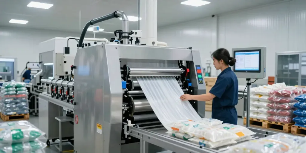 Automatic bagging machine manufacturers in an industrial setting showcasing efficient packaging solutions.