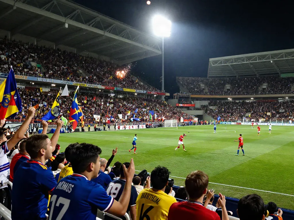 TOP10 สโมสร fans cheering in a vibrant football stadium during a thrilling match.