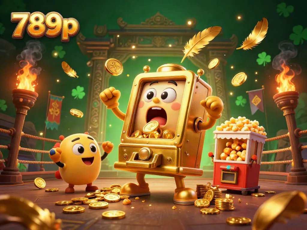 Experience the thrill of 789p as the animated golden slot machine hits the jackpot in this dynamic casino scene.