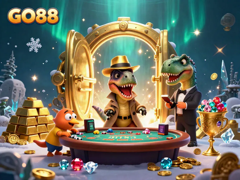Experience GO88's thrilling casino adventure with a velociraptor at the blackjack table.