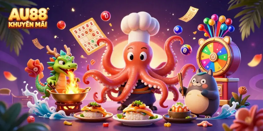 Experience exciting gameplay with AU88 KHUYẾN MÃI through vibrant casino-themed characters and elements.