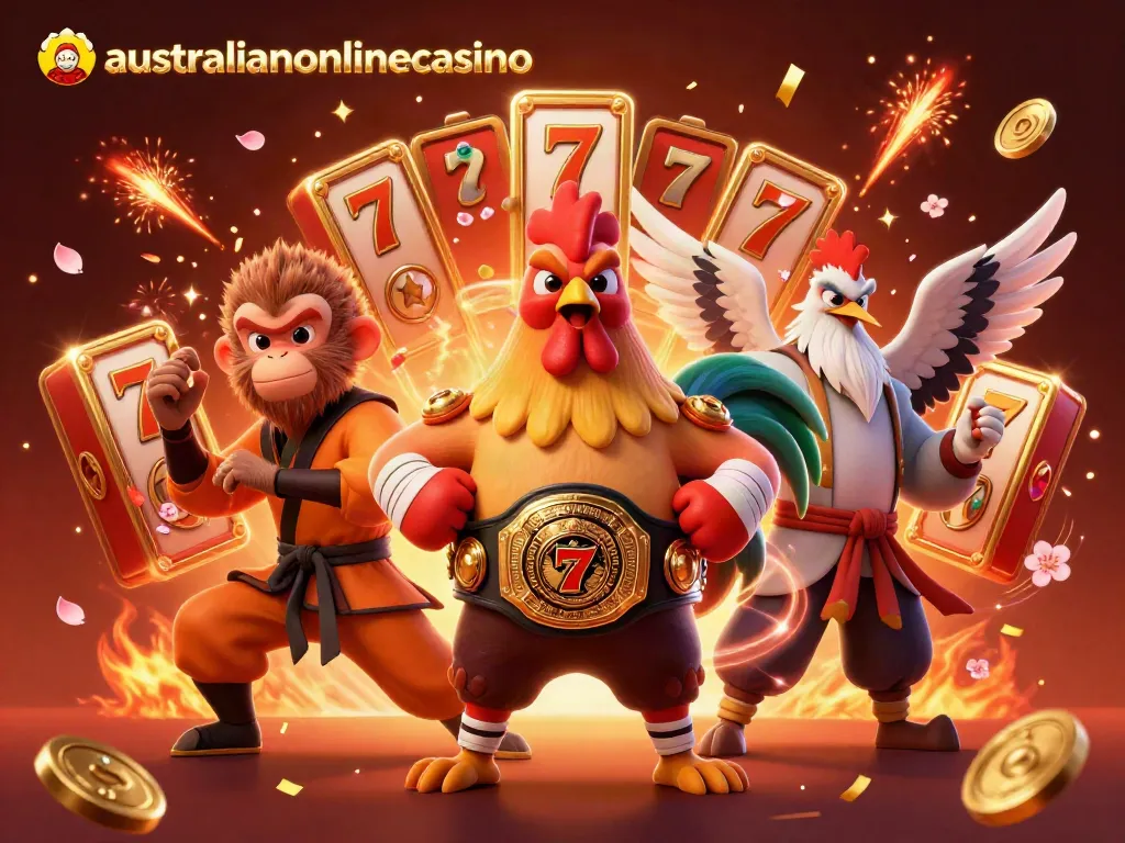Experience thrilling moments at australianonlinecasino with iconic characters and vibrant casino elements.