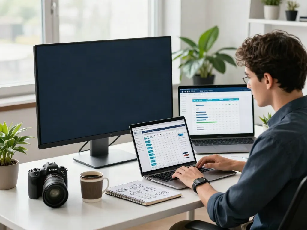 Guest posting for SEO analysis scene in a modern workspace with a professional reviewing strategies.
