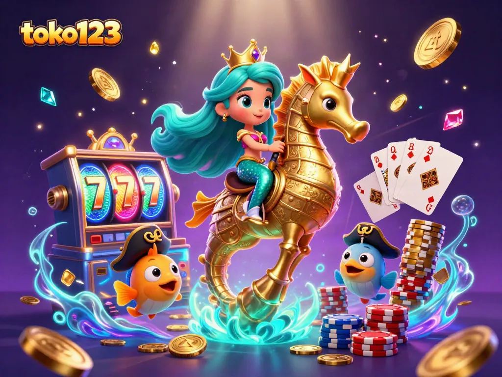 Experience the thrilling adventures of toko123 with a vibrant mermaid scene filled with slot machines and treasures.