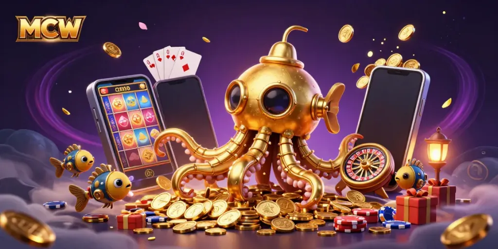 Experience the thrill of MCW with the golden kraken submarine in an exciting casino scene.