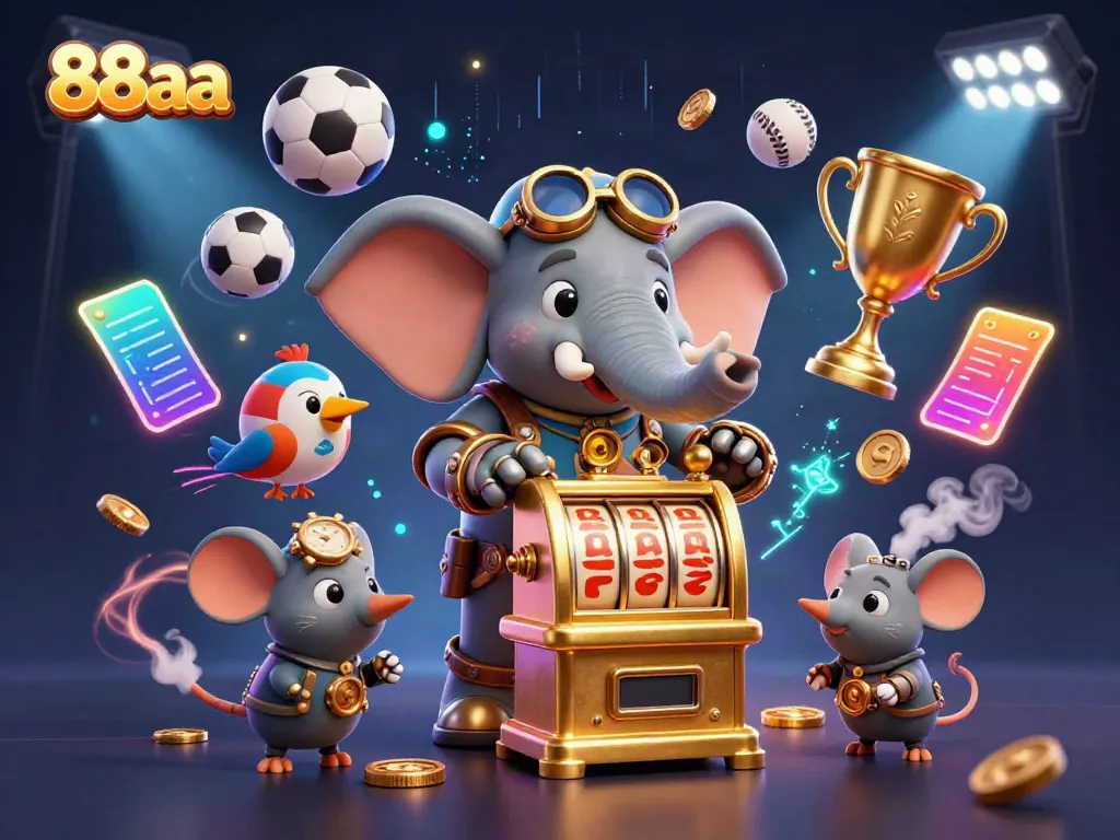 Experience thrilling slots and gaming adventures with 88aa in a vibrant casino scene featuring dynamic cartoon characters.