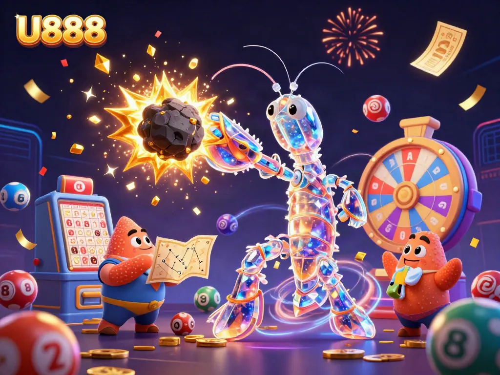 Experience the thrilling U888 gaming adventure with vibrant characters and dynamic casino elements.