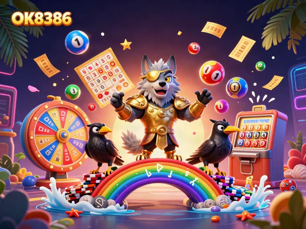 Engage with OK8386's vibrant and dynamic casino world featuring Norse-inspired characters and gaming elements.