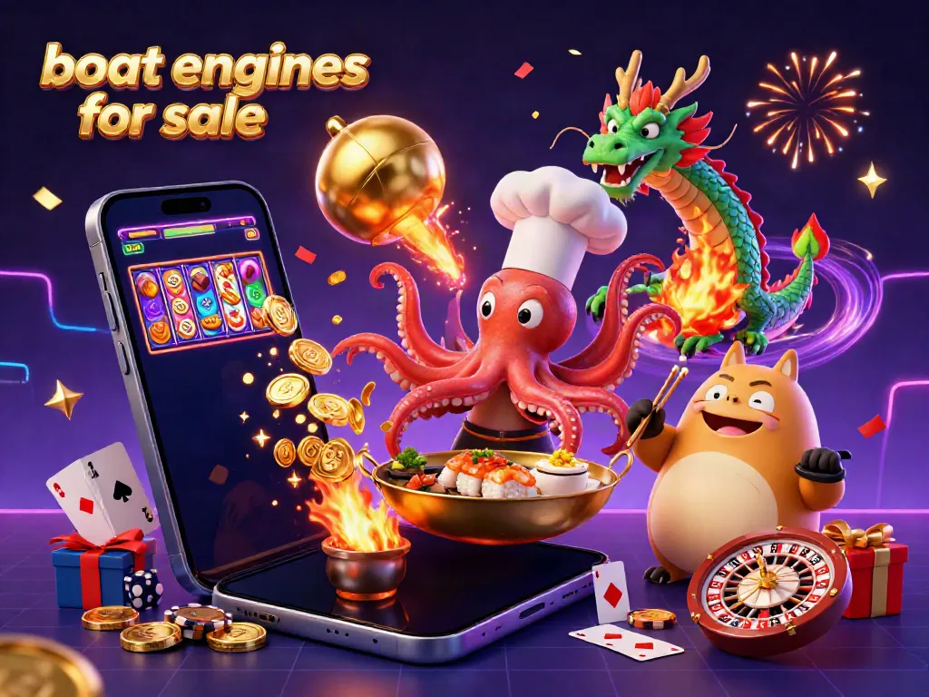 Engage with thrilling boat engines for sale amid an animated world featuring a sushi chef octopus and wasabi dragon.