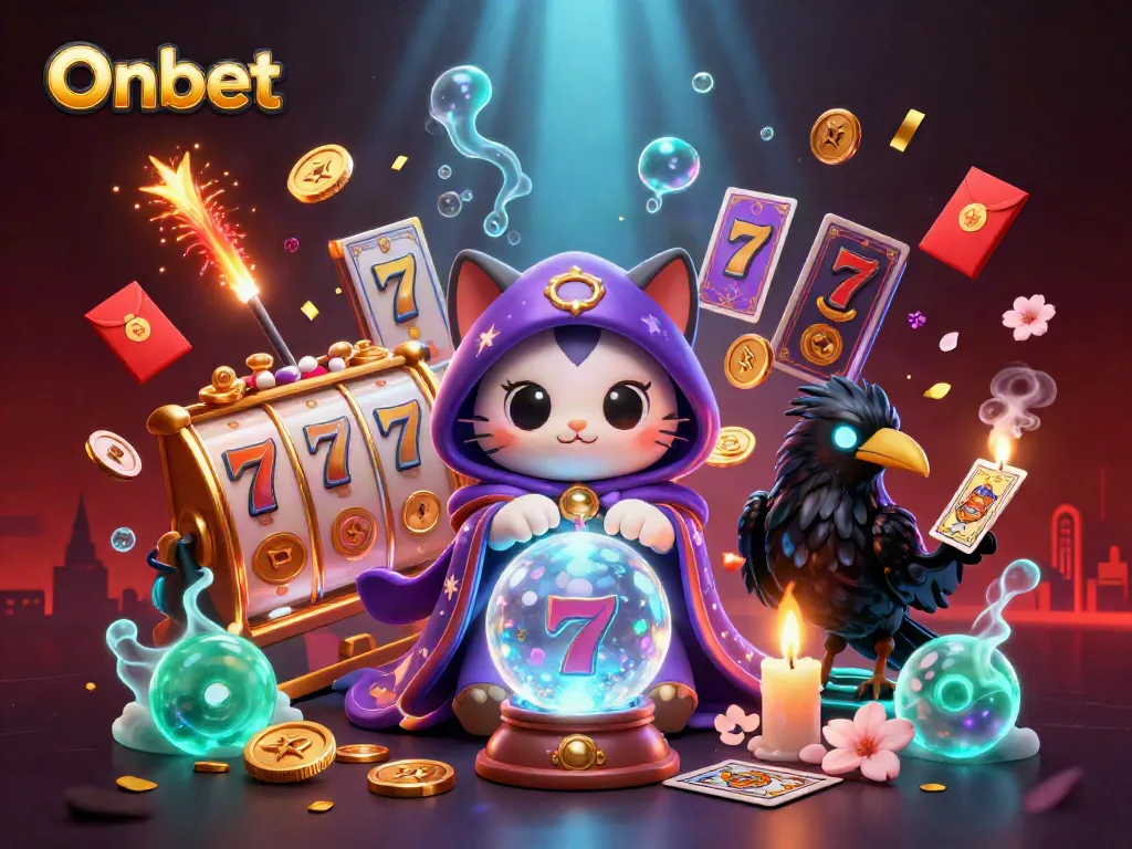 Experience Onbet's thrilling casino atmosphere with vibrant characters and rich gaming elements.