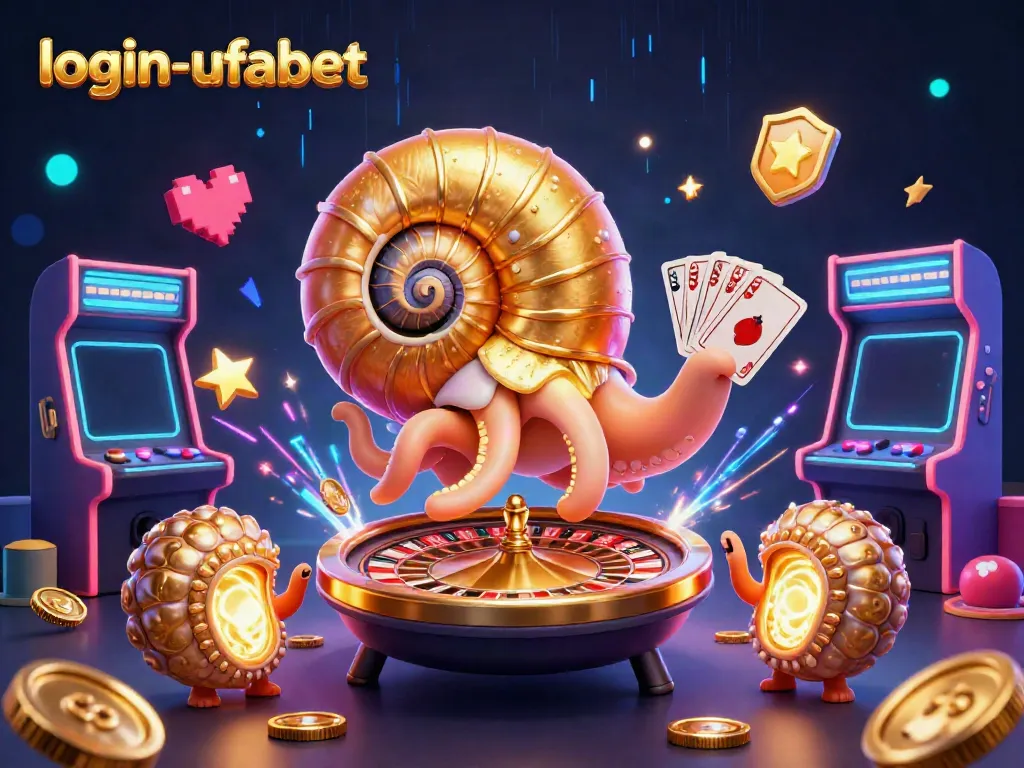 Experience thrilling games at login-ufabet with our unique 3D casino illustration showcasing dynamic gaming elements.