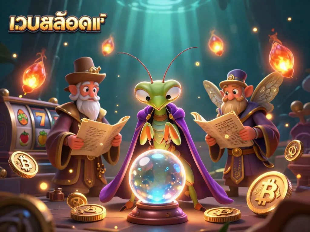 Engage in real-time gambling with เว็บสล็อตแท้ featuring slot reels and vibrant characters in a mystical setting.