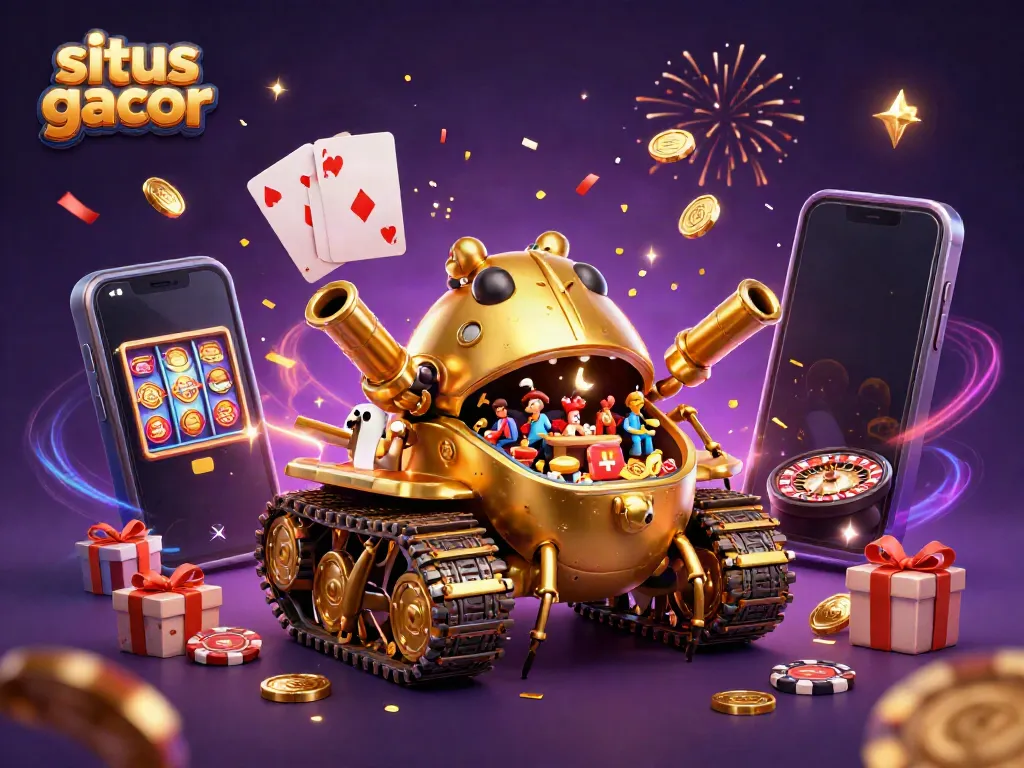 Experience the excitement of situs gacor with a dynamic casino scene featuring vibrant games and golden elements.